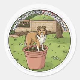 Adesivo Redondo Sheltie potted plant