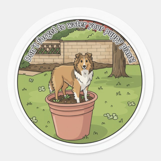 Adesivo Redondo Sheltie potted plant (Frente)