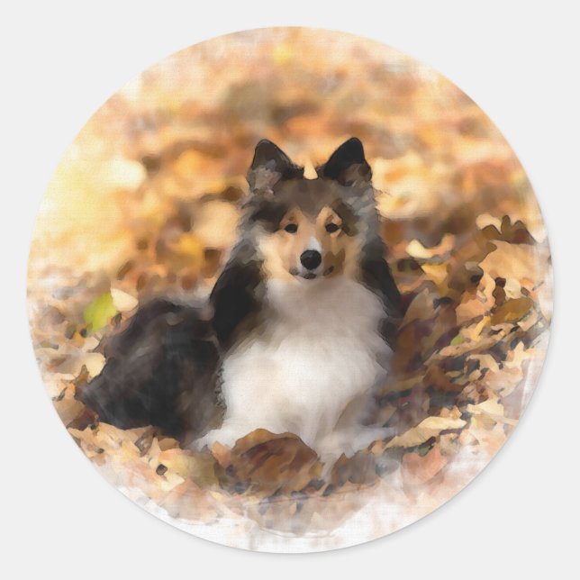 Adesivo Redondo Sheltie Shetland Sheepdog Art Painting (Frente)
