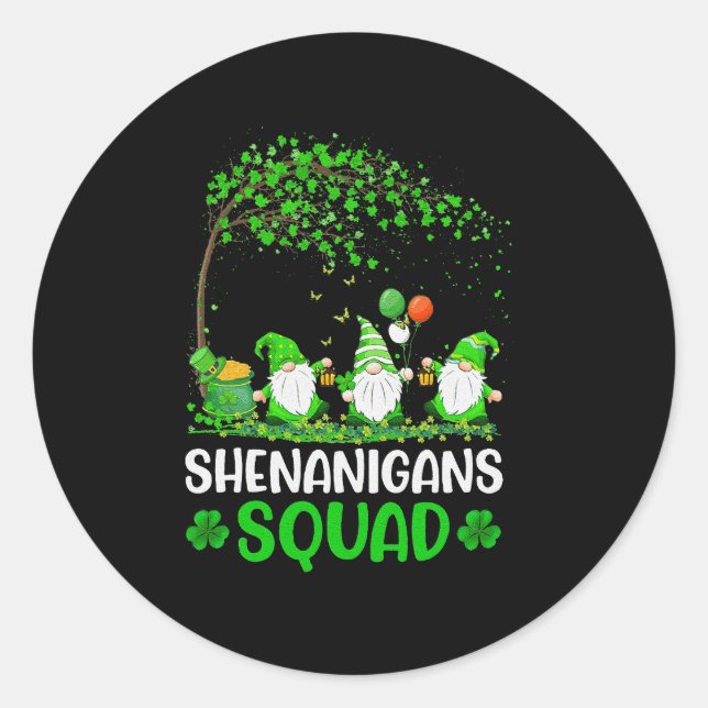 Adesivo Redondo Shenanigans Squad Gnome Shamrock Dia de São Patríc (Frente)