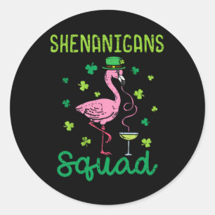 Adesivo Redondo Shenanigans Squad Irish Flamingo Dia de São Patríc