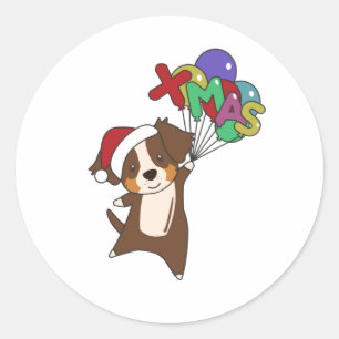 Adesivo Redondo Shepherd australiano Feliz Natal Inverno