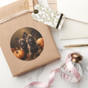 Adesivo Redondo Shepherd Belga Puppy Autumn Delight Pumpkin