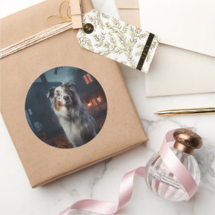 Adesivo Redondo Shepherd Halloween Assustado Australiano