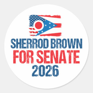 Adesivo Redondo Sherrod Brown para Senado Eleição 2026 Bandeira de