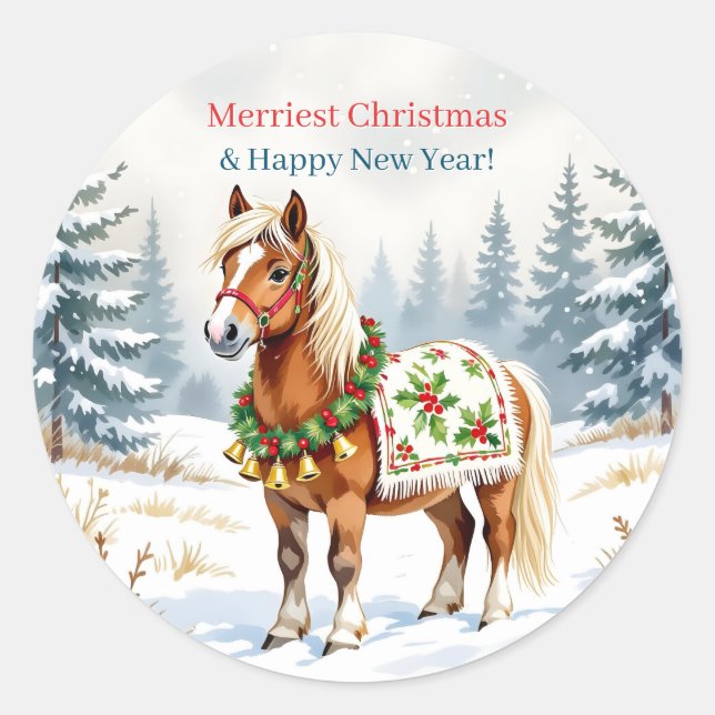 Adesivo Redondo Shetland Pony Christmas (Frente)
