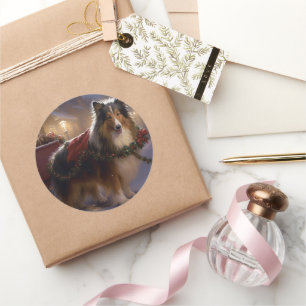 Adesivo Redondo Shetland Sheepdog Christmas Fesason Season