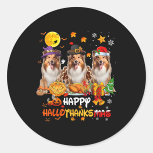 Adesivo Redondo Shetland Sheepdog Dog Feliz Dia das Bruxas