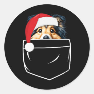 Adesivo Redondo Shetland Sheepdog Dog Santa Hopket de Natal F
