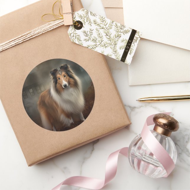 Adesivo Redondo Shetland Sheepdog Halloween Scary (Presentear)