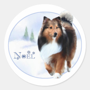 Adesivo Redondo Shetland Sheepdog Noel Sticker