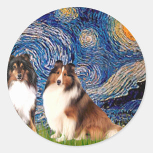 Adesivo Redondo Shetland Sheepdog Pair - Noite Estrelada