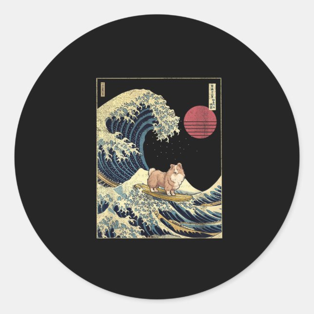 Adesivo Redondo Shetland Sheepdog Sheltie Japanese Kanagawa Wave F (Frente)
