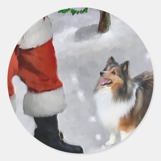 Adesivo Redondo Shetland Sheepdog Sheltie presentes de Natal (Frente)