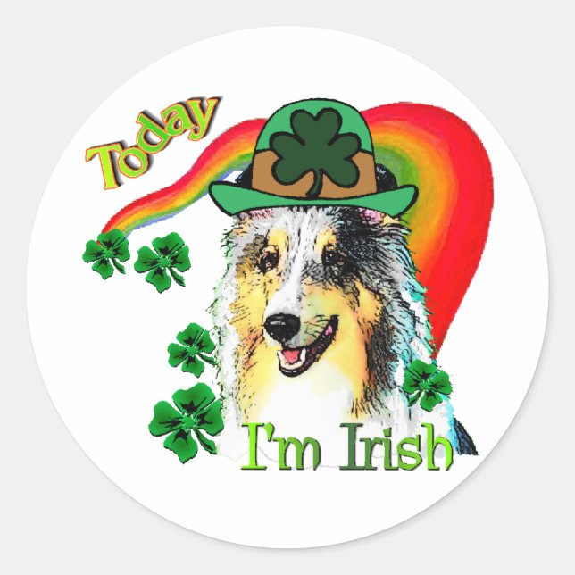 Adesivo Redondo Shetland Sheepdog St Patricks (Frente)