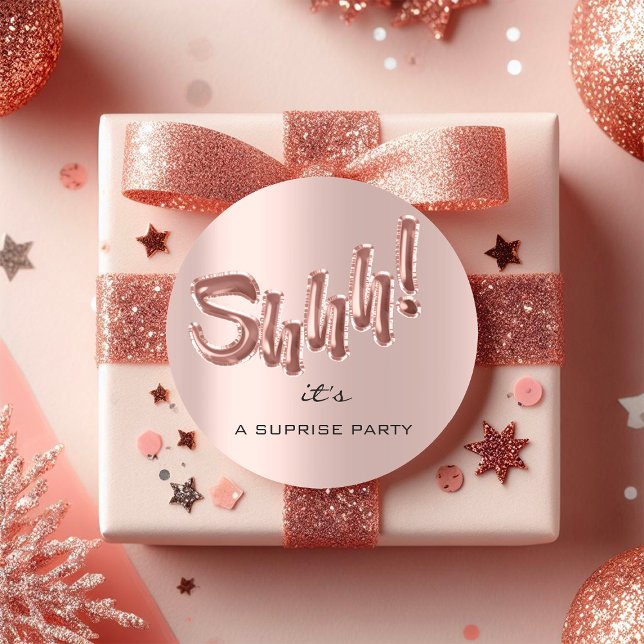 Adesivo Redondo Shhh! É Festa de aniversário de Balões de Rosa Sur (Black Gold Minimal Name Luxury Branding Drips Large Gift Bag)