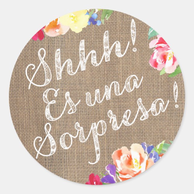 Adesivo Redondo Shhh! Es una Sorpresa! Pegatina para sobre (Frente)