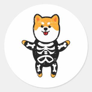 Adesivo Redondo Shi Inu Skeleton Costume Bonito Cachorro Fácil Hal