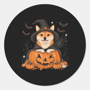 Adesivo Redondo Shiba Inu Cachorro Pumpkin Halloween Homens W
