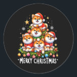 Adesivo Redondo Shiba Inu Cães Feliz Natal Xmas Oferece Natal<br><div class="desc">Shiba Inu Cães Feliz Natal Xmas Oferece Árvore de Natal</div>