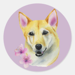 Adesivo Redondo Shiba Inu com Pintura Sakura | Arte Canina