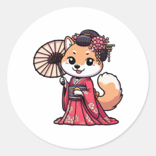 Adesivo Redondo Shiba Inu Dog Kimono