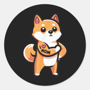 Adesivo Redondo Shiba Inu Eu Amo A Mãe Tatuagem Engraçada