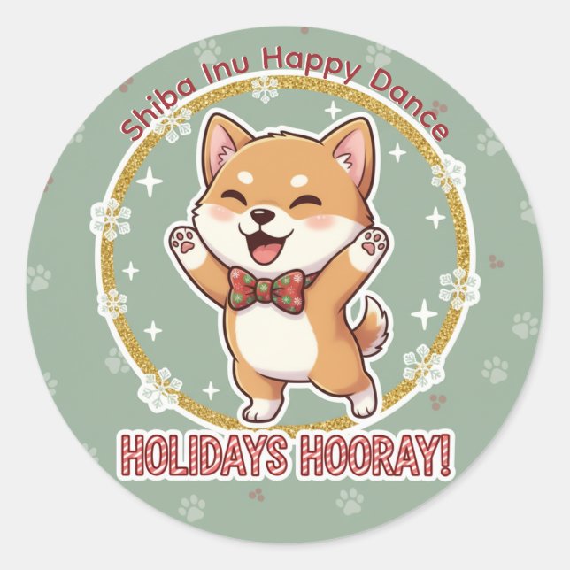 Adesivo Redondo Shiba Inu Holiday Dance Sticker (Frente)