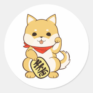Adesivo Redondo Shiba Inu Lucky Cat Pose