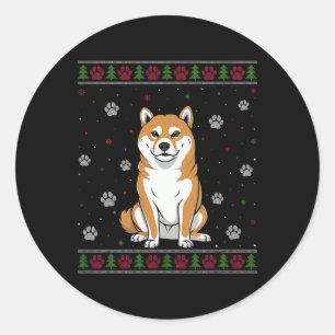 Adesivo Redondo Shiba Inu Natal Sweet Xmas Pet Animal Dog Lo