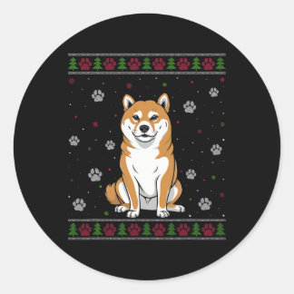 Adesivo Redondo Shiba Inu Natal Sweet Xmas Pet Animal Dog Lo