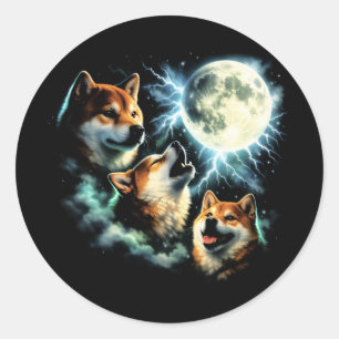 Adesivo Redondo Shiba Inu Uivando para a Lua Gráfico Celestial