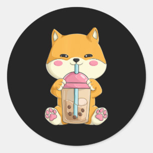 Adesivo Redondo Shiba Inu Women Girls Kawaii Bubble Boba