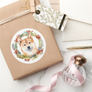 Adesivo Redondo Shiba Inu Wreath Festivo