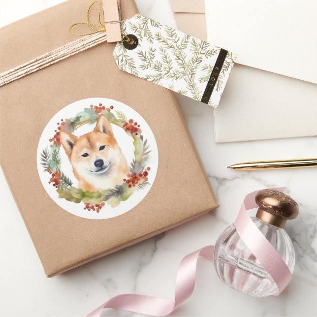 Adesivo Redondo Shiba Inu Wreath Festivo (Presentear)