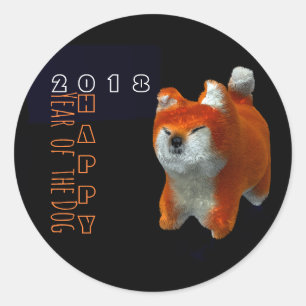 Adesivo Redondo Shiba Puppy 3D Cão De Arte Digital Ano Zodiar Rou