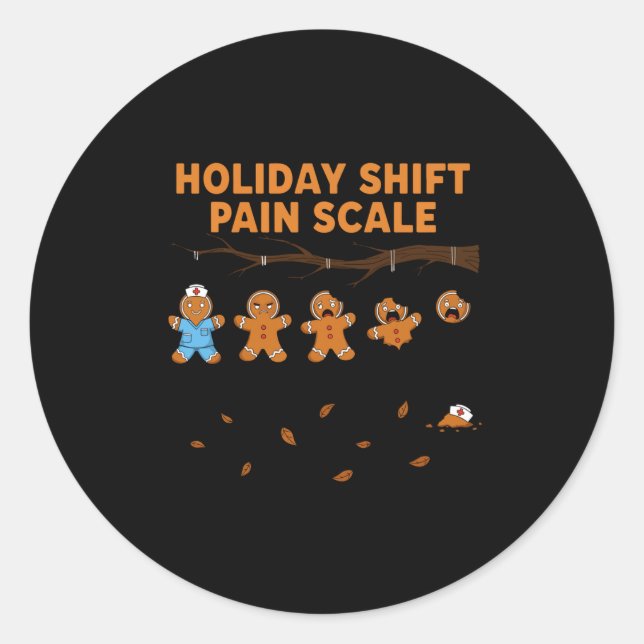 Adesivo Redondo Shift Nurse Pain Scale Funny Gingerbread Rn Christ (Frente)
