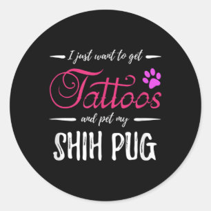 Adesivo Redondo Shig Pug Dog Lover Tattoo Engraçado Cachorro Mãe D
