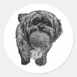 Adesivo Redondo Shih Tzu & Ball | Playful Dog Art Sticker