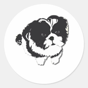 Adesivo Redondo Shih Tzu Black White Dog Pet
