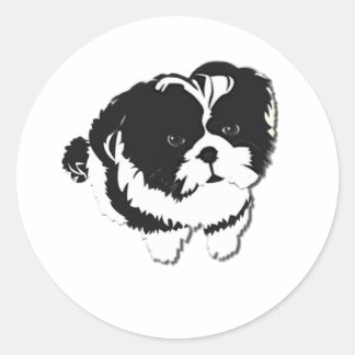 Adesivo Redondo Shih Tzu Black White Dog Pet