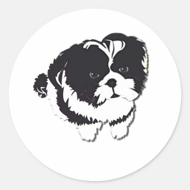 Adesivo Redondo Shih Tzu Black White Dog Pet (Frente)