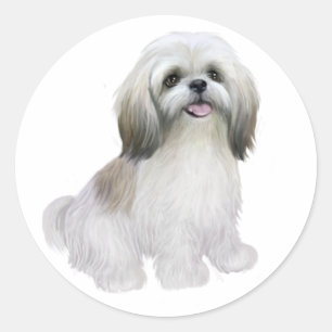 Adesivo Redondo Shih Tzu - Branco com bronzeado de cinza