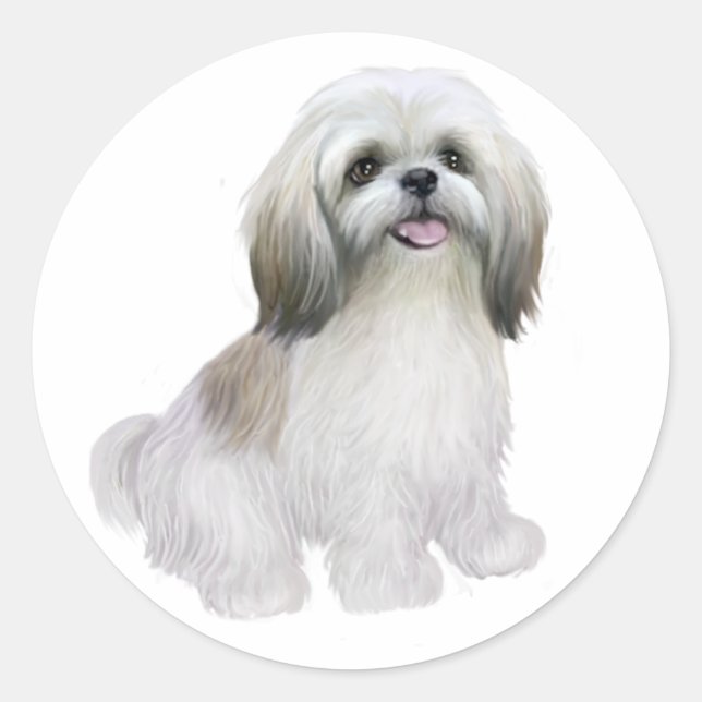 Adesivo Redondo Shih Tzu - Branco com cinza-tan (Frente)