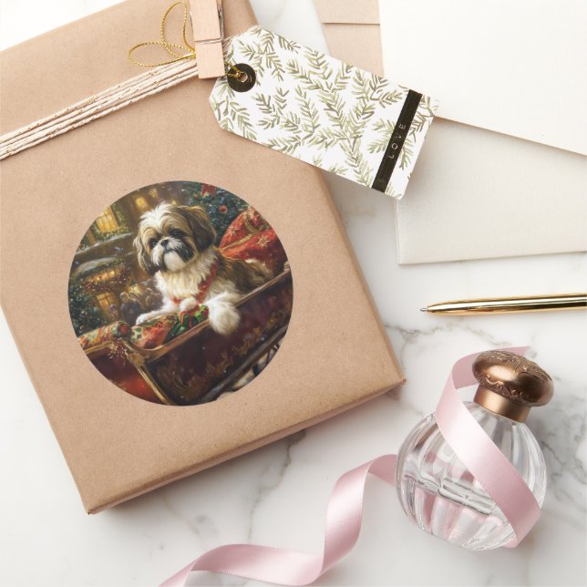 Adesivo Redondo Shih Tzu Christmas Fesason Season (Presentear)