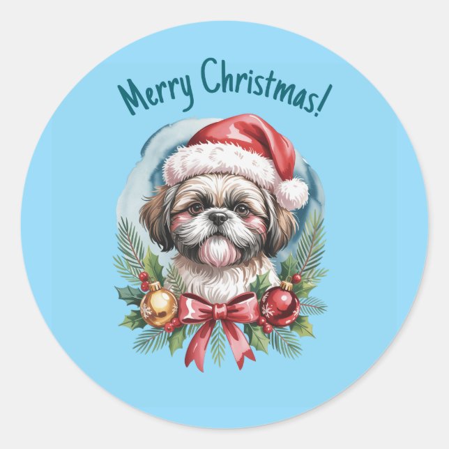Adesivo Redondo Shih tzu Christmas Sticker (Frente)