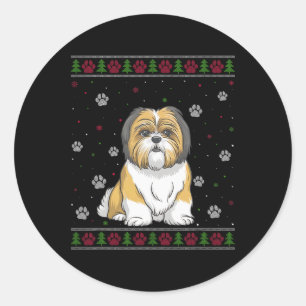 Adesivo Redondo Shih Tzu Christmas Sweater Xmas Pet Animal Dog Lov