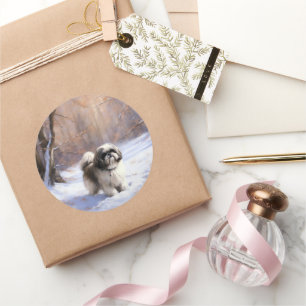 Adesivo Redondo Shih Tzu Deixe-O Neve Natal