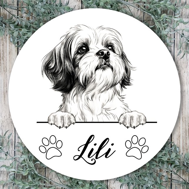 Adesivo Redondo Shih Tzu Dog Desenho Mão Personalizado (Criador carregado)