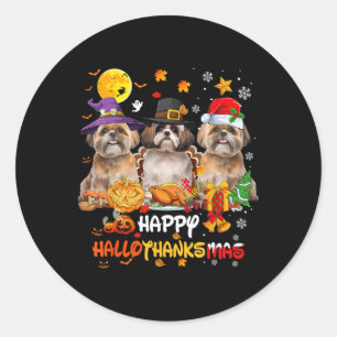 Adesivo Redondo Shih Tzu Dog Feliz Halloween Feliz de Ação de Graç